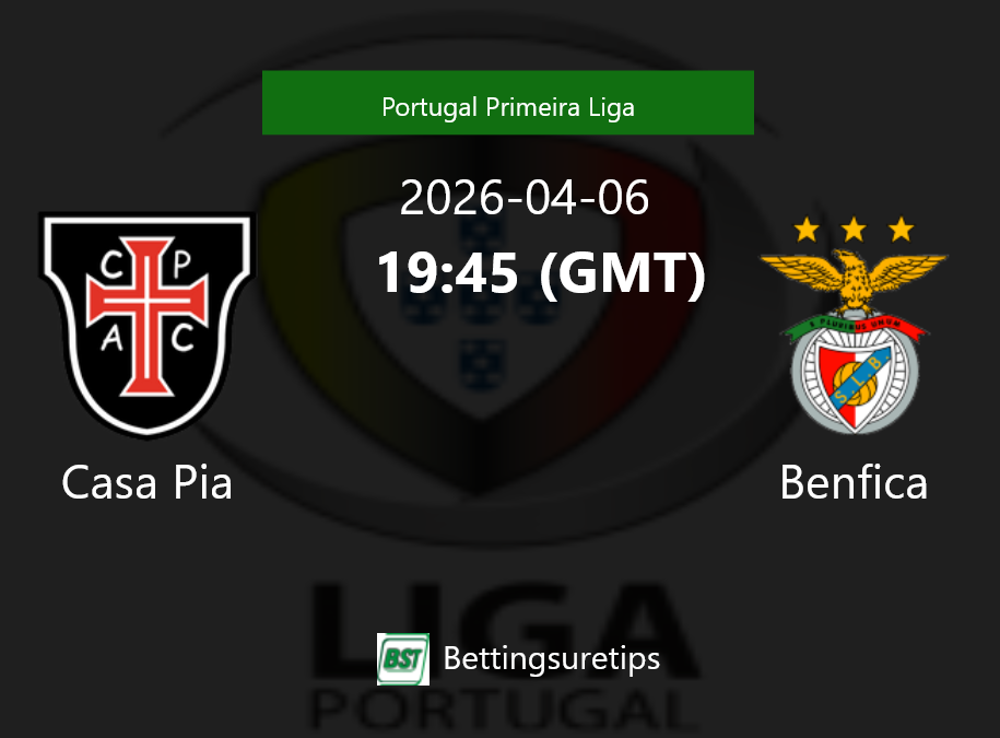 Casa Pia vs Benfica Prediction Betting Tips & Correct Score