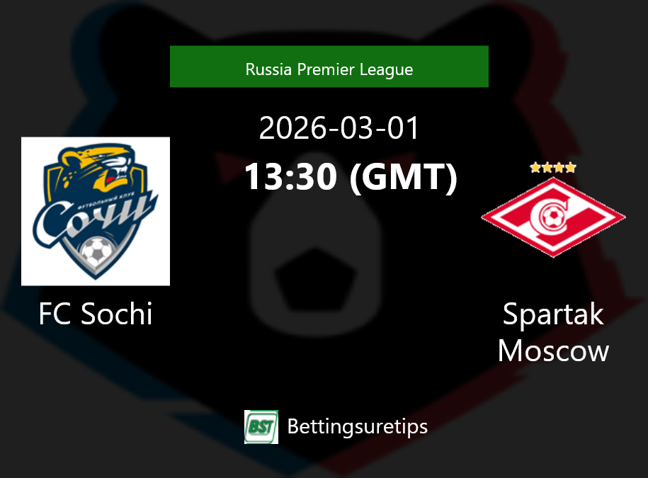 FC Sochi vs Spartak Moscow Prediction Betting Tips & Correct Score