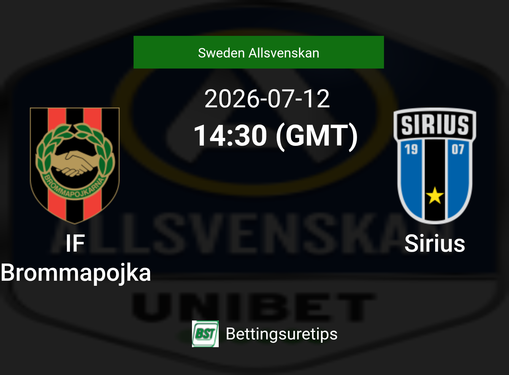 IF Brommapojkarna vs Sirius Prediction Betting Tips & Correct Score