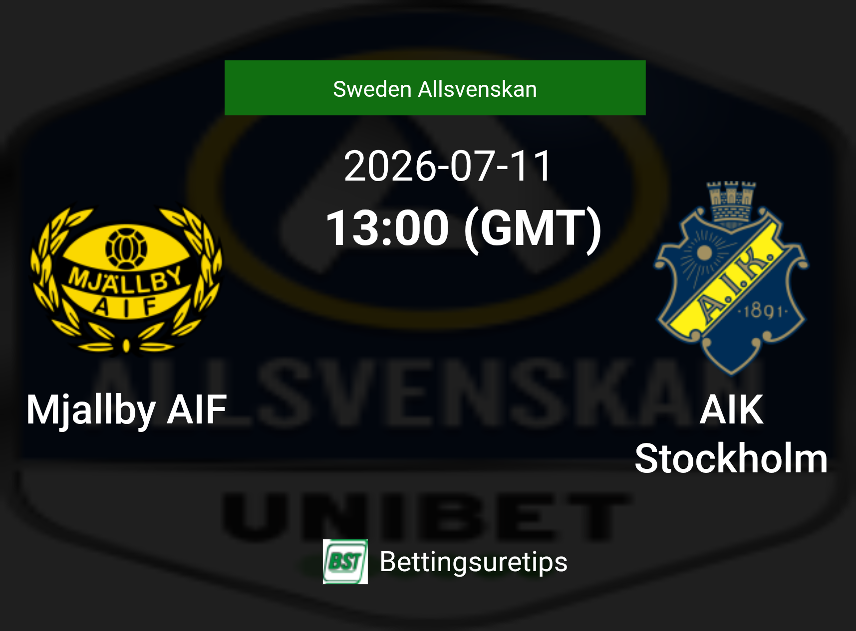 Mjallby AIF vs AIK Stockholm Prediction Betting Tips & Correct Score