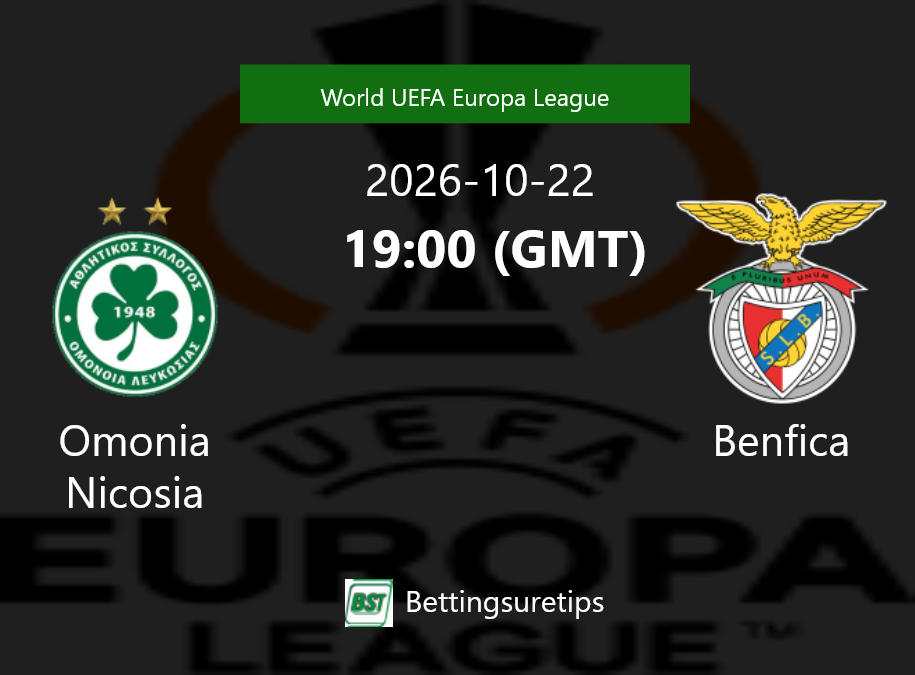 Omonia Nicosia vs Benfica Prediction Betting Tips & Correct Score